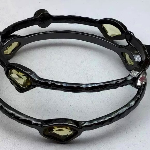 GUESS 2pc Rocker Chic Gunmetal Clear & Yellow Crystal Bangle Bracelet Set**NEW! - Picture 3 of 5